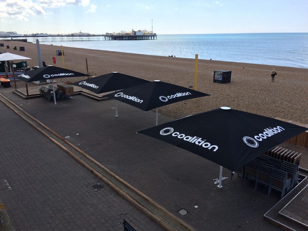 Coalition Brighton - Large Umbrellas 5m x 4m Strong Umbrellas, Brighton Seafront